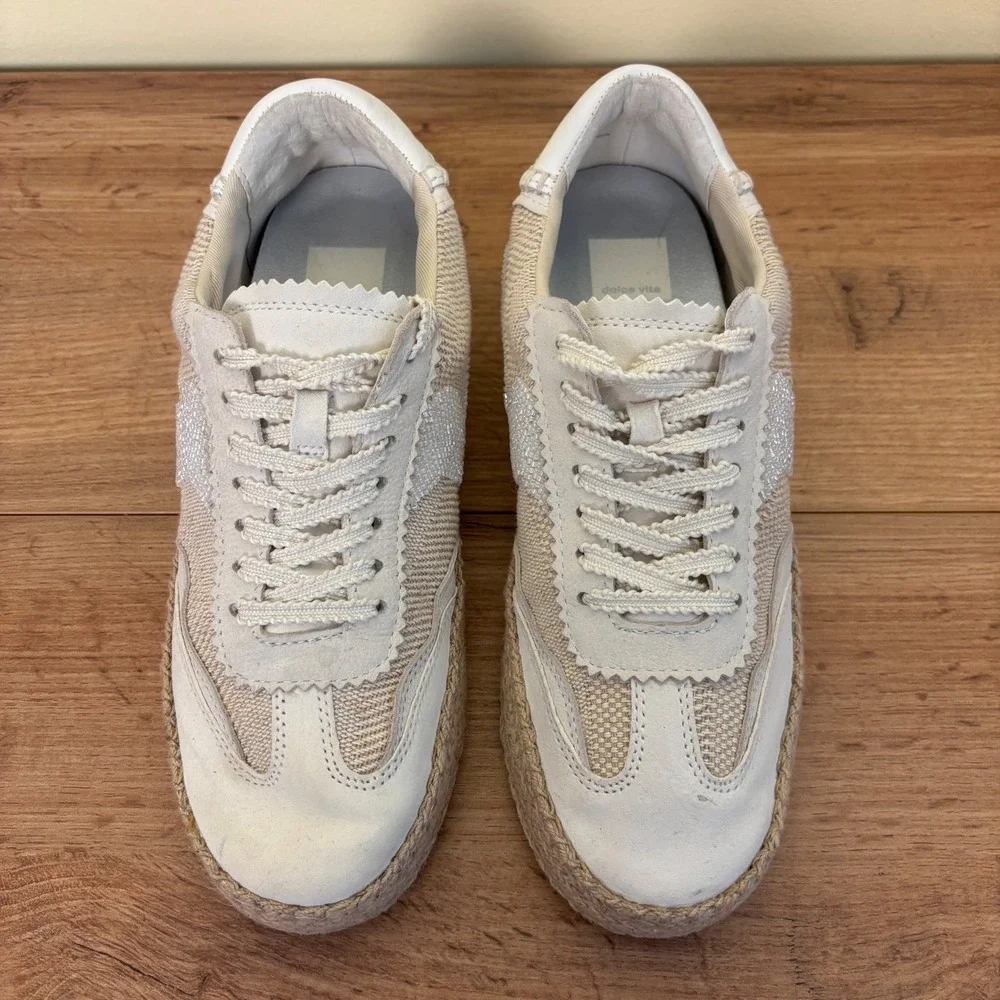 DOLCE VITA Notice Beaded Espadrille Sneakers Natural Burlap Tan Women Size 9